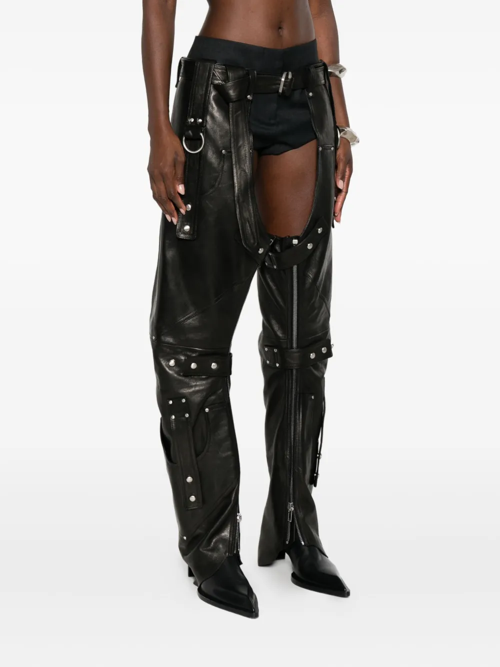Rick Owens Leo Studded Zip-detail Chaps In Black