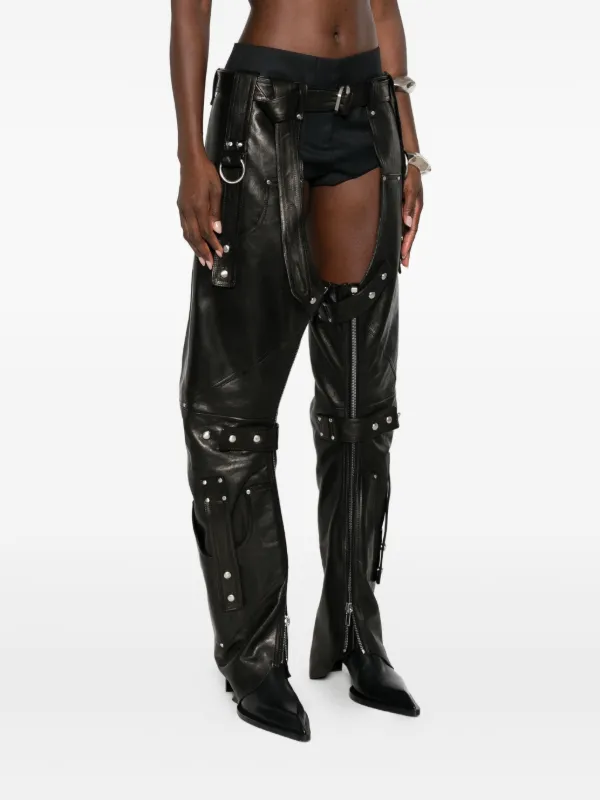 Rick Owens Leo Studded zip-detail Chaps | Black | FARFETCH