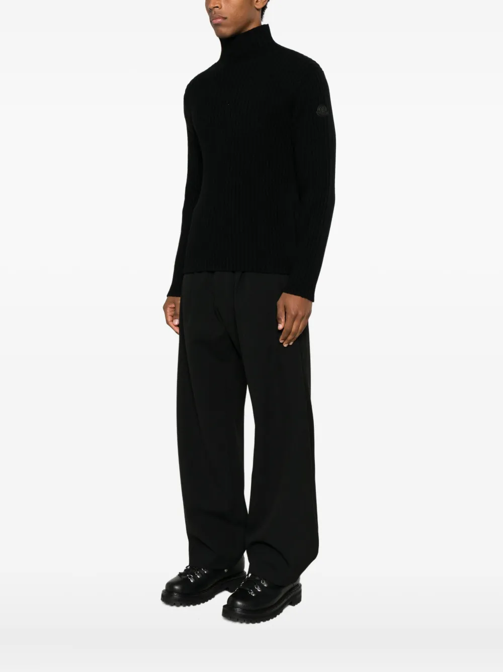 Moncler Cashmere And Wool Turtleneck Long Sleeve Top In Black