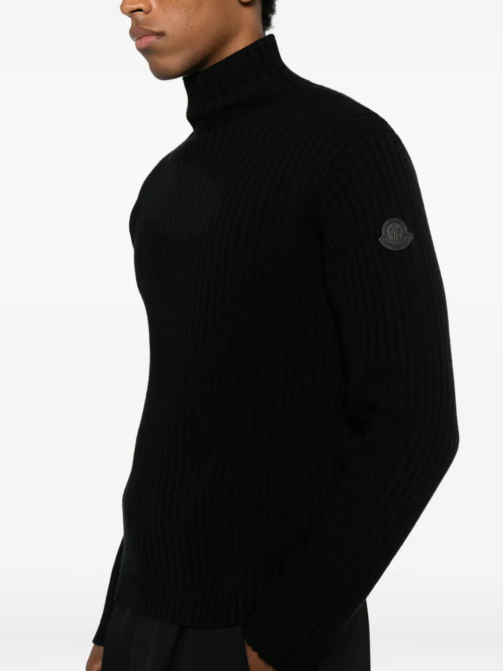 Moncler Cashmere And Wool Turtleneck Long Sleeve Top In Black