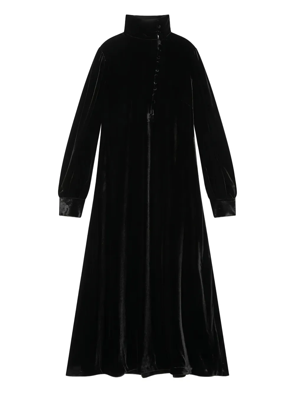 Maliparmi Velvet Buttoned Turtleneck Maxi Dress In Black