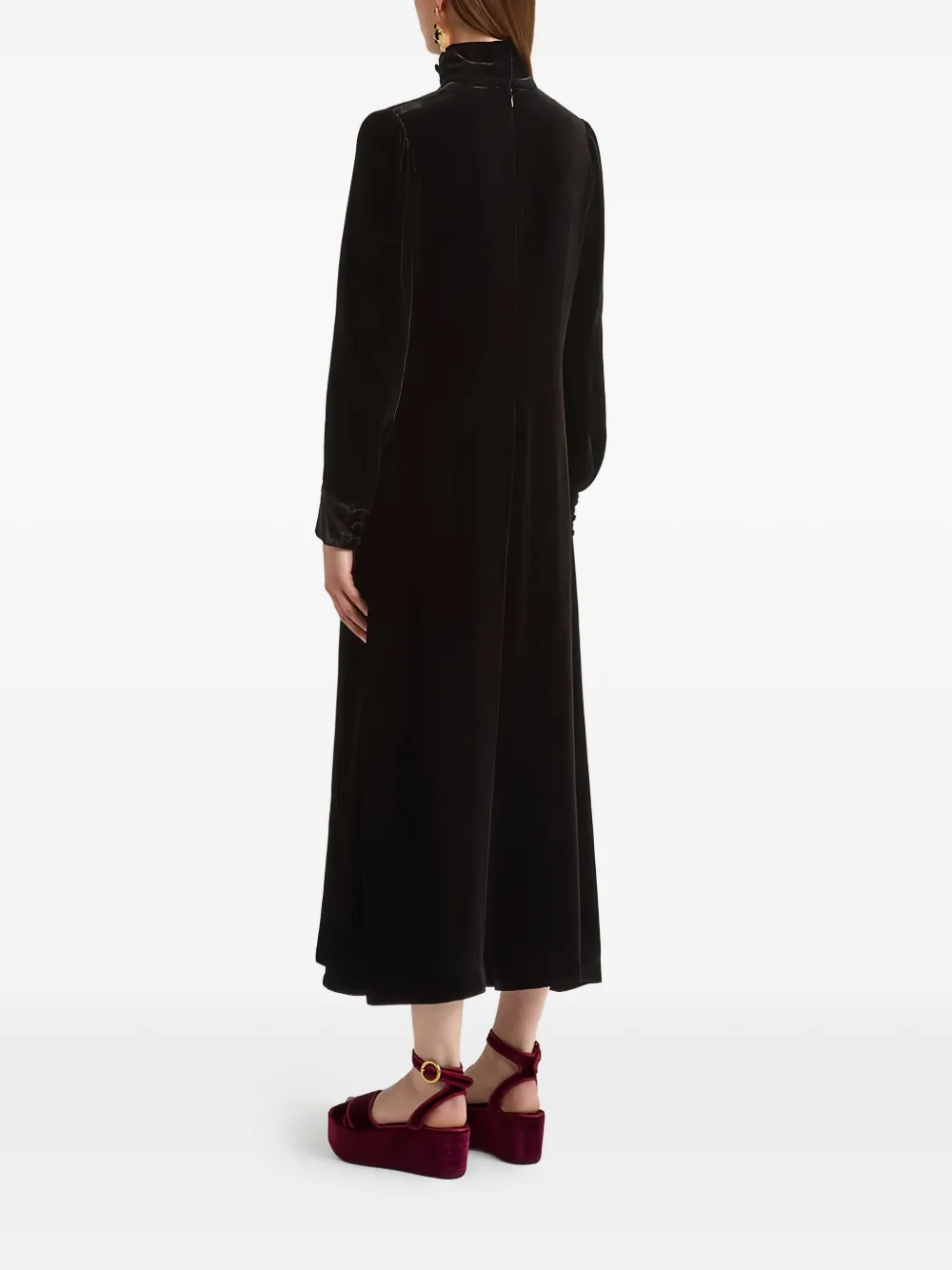 Maliparmi Velvet Buttoned Turtleneck Maxi Dress In Black