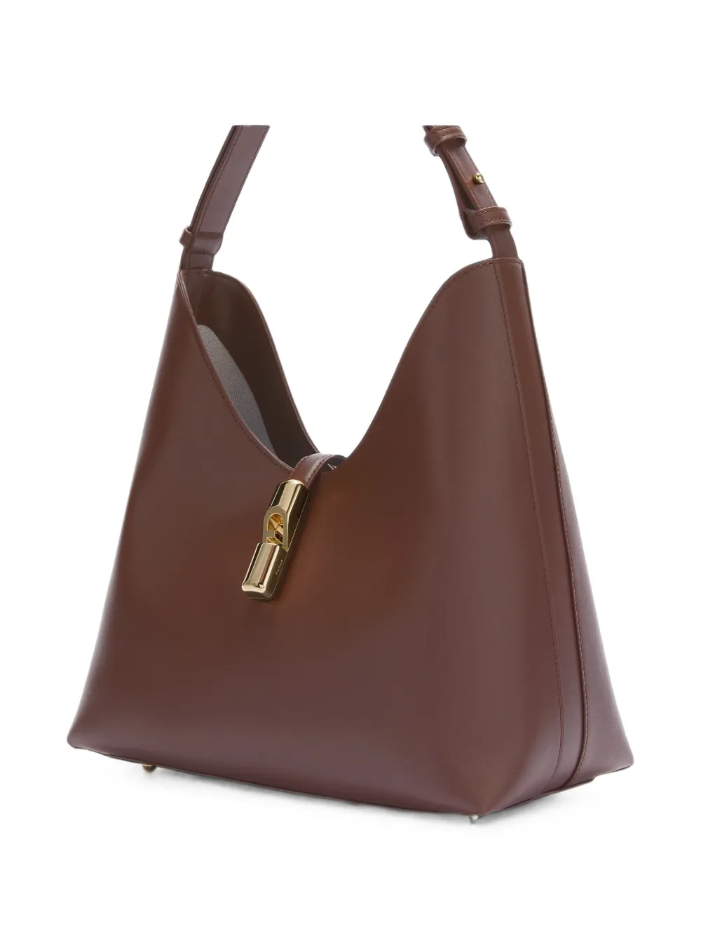 Furla Medium leren schoudertas met logodetail Bruin