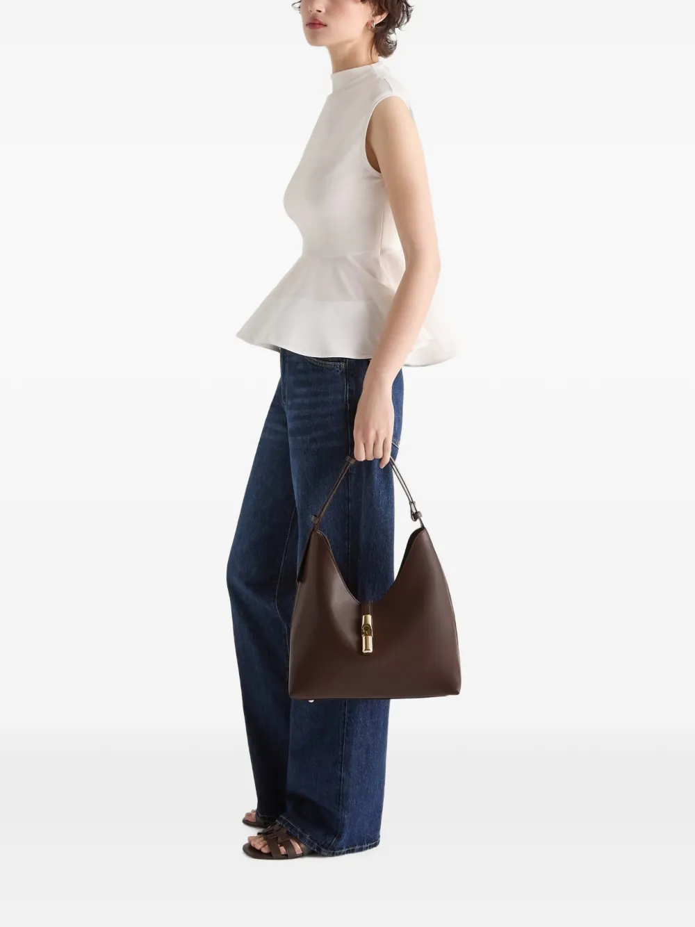 Furla Medium leren schoudertas met logodetail Bruin