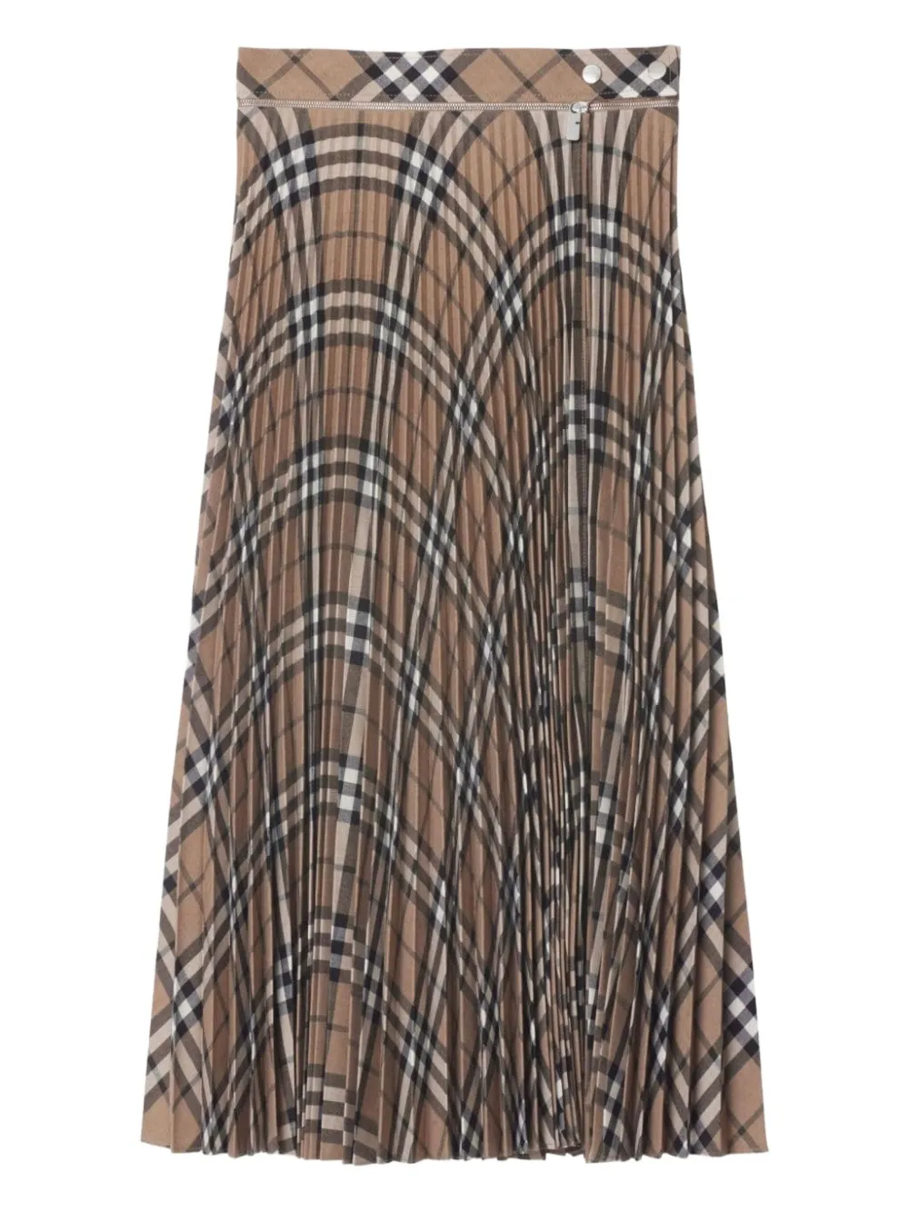Burberry Pleated Check Wool Midi Skirt In Brown