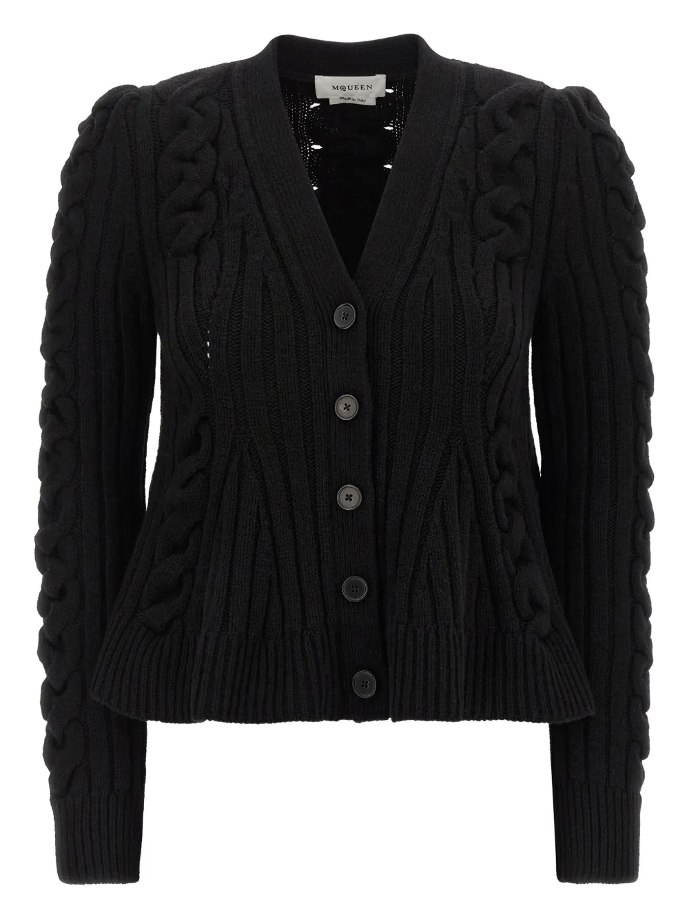 Alexander Mcqueen Braided Knitted Cardigan In Black
