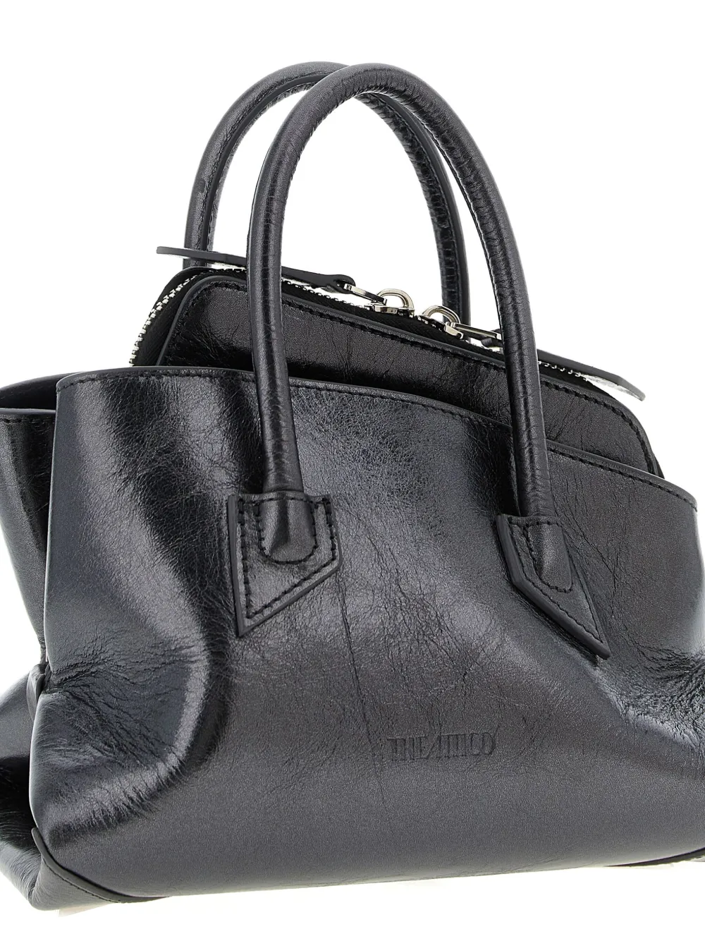 Attico Mini La Passeggiata Embossed-logo Tote Bag In Black