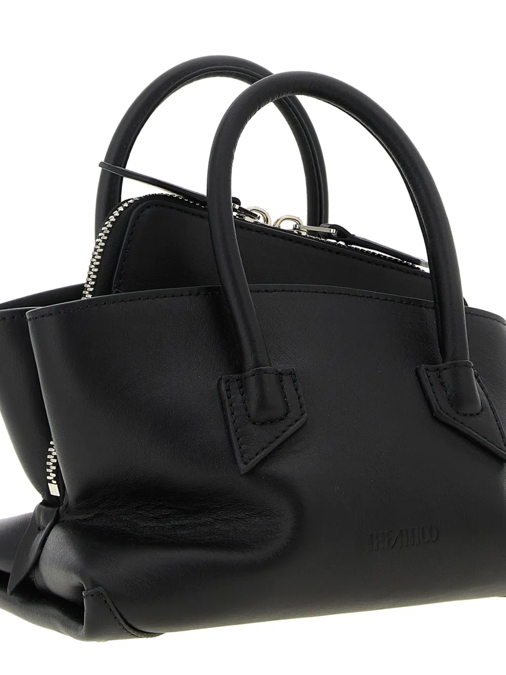 Attico Mini La Passeggiata Embossed-logo Tote Bag In Black