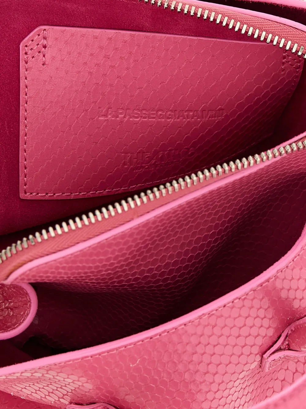Attico Mini La Passeggiata Snake-print Tote Bag In Pink