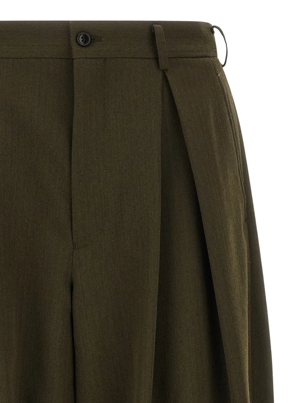Comme Des Garçons Homme Deux Herringbone Pleated Trousers In Green