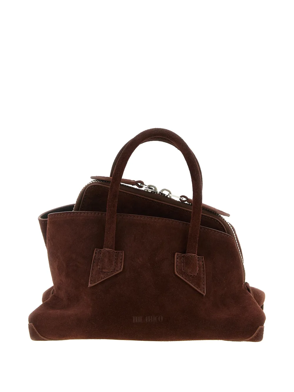 Attico Mini La Passeggiata Embossed-logo Tote Bag In Brown