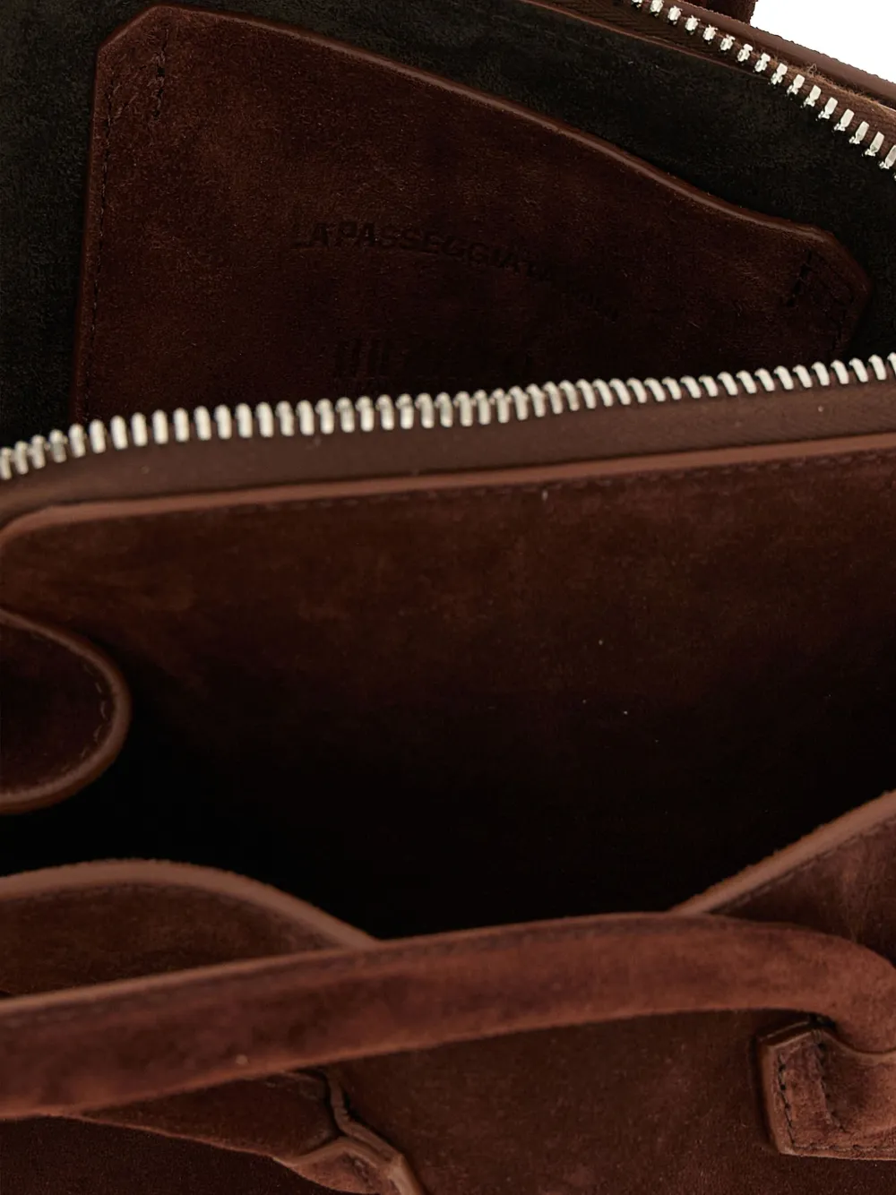 Attico Mini La Passeggiata Embossed-logo Tote Bag In Brown