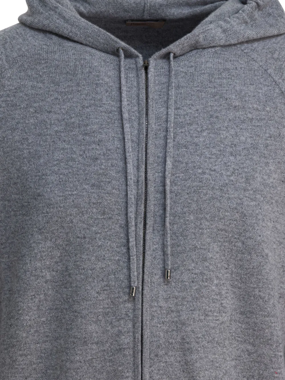 Herno Drawstring Hooded Cashmere Knit Cardigan In Blue
