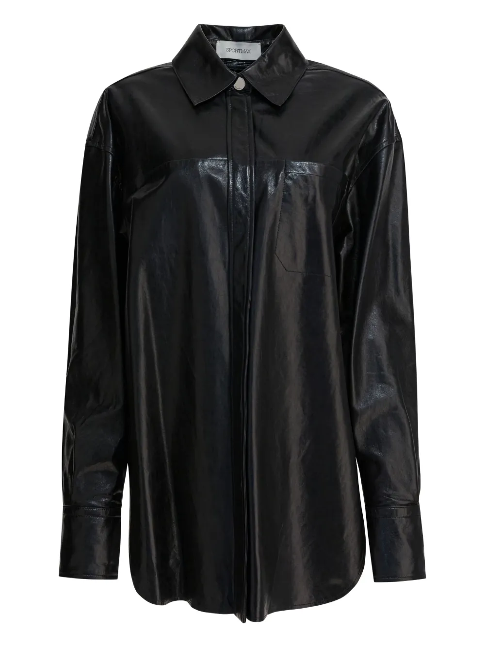 Max Mara Chest-pocket Leather Jacket In Black