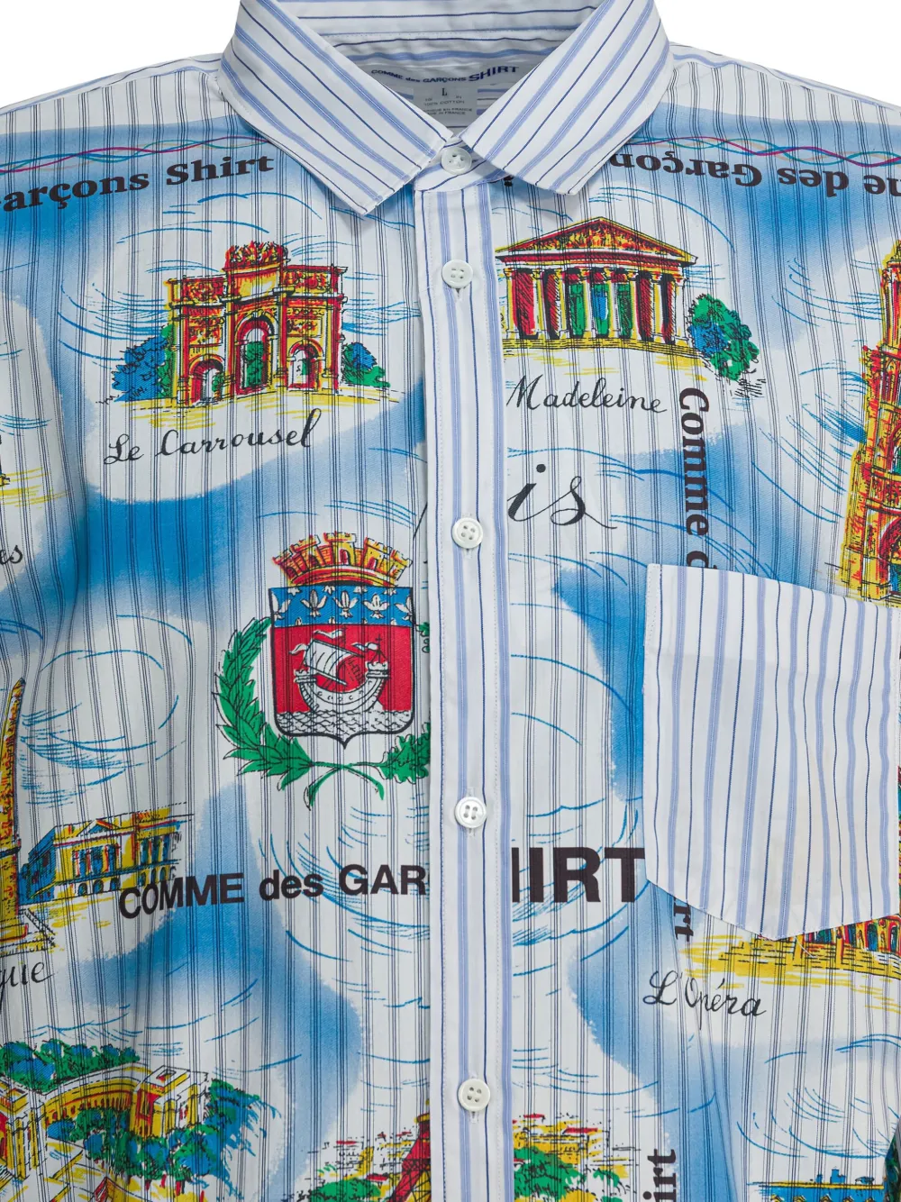 Comme Des Garçons Gestreept overhemd met grafische print Wit