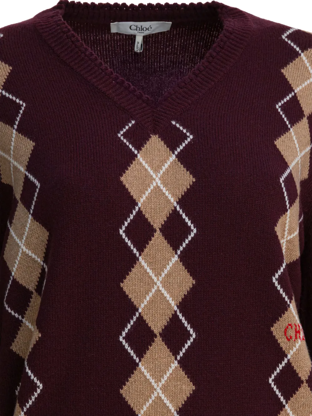 Chloé Wool And Cashmere V-neck Sweater Knitwear Bordeaux In Burgundy