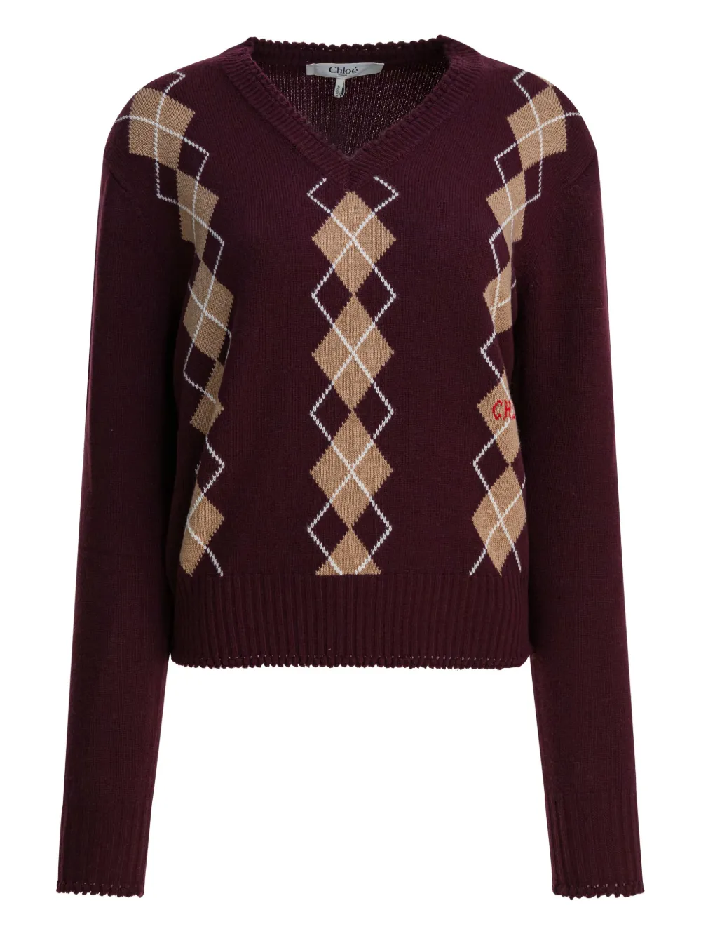 Chloé Wool And Cashmere V-neck Sweater Knitwear Bordeaux In Burgundy