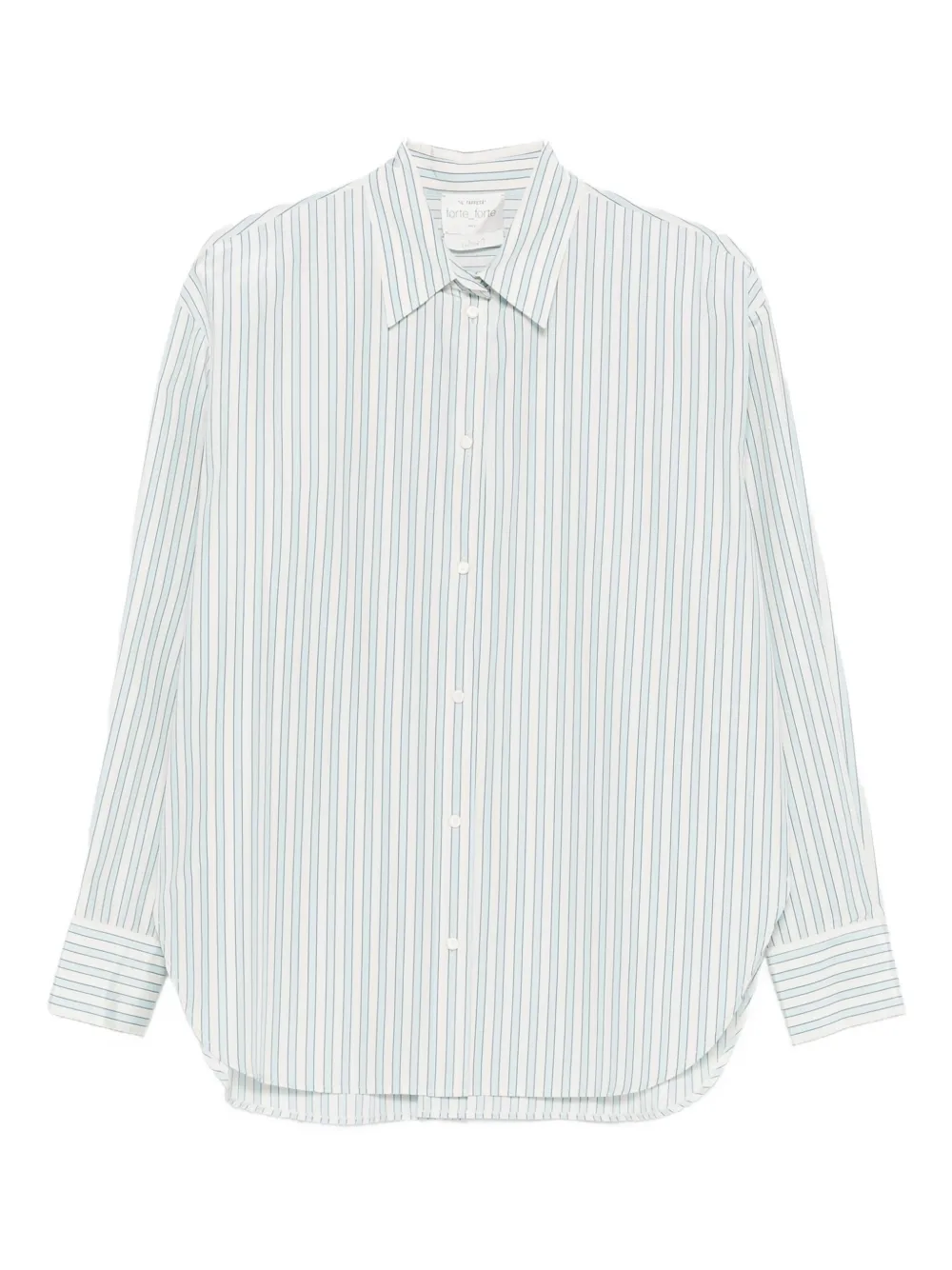 Forte Forte Striped Long Sleeve Top With Pointed Collar In Blue