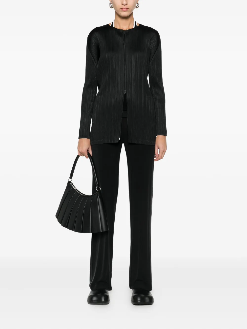 Issey Miyake Zip-up Cardigan In Black