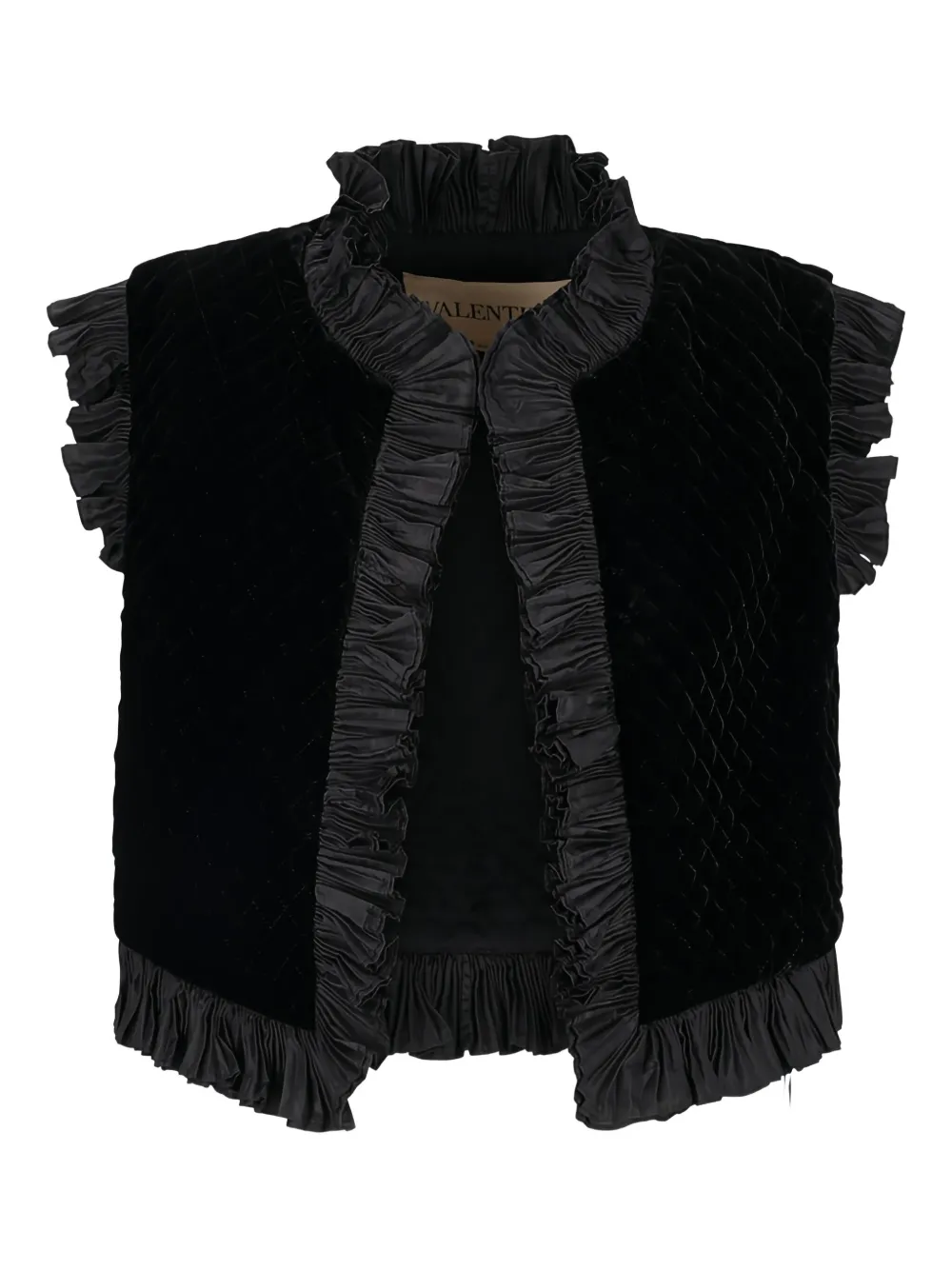 Valentino Ruffled Quilted Gilet In Black