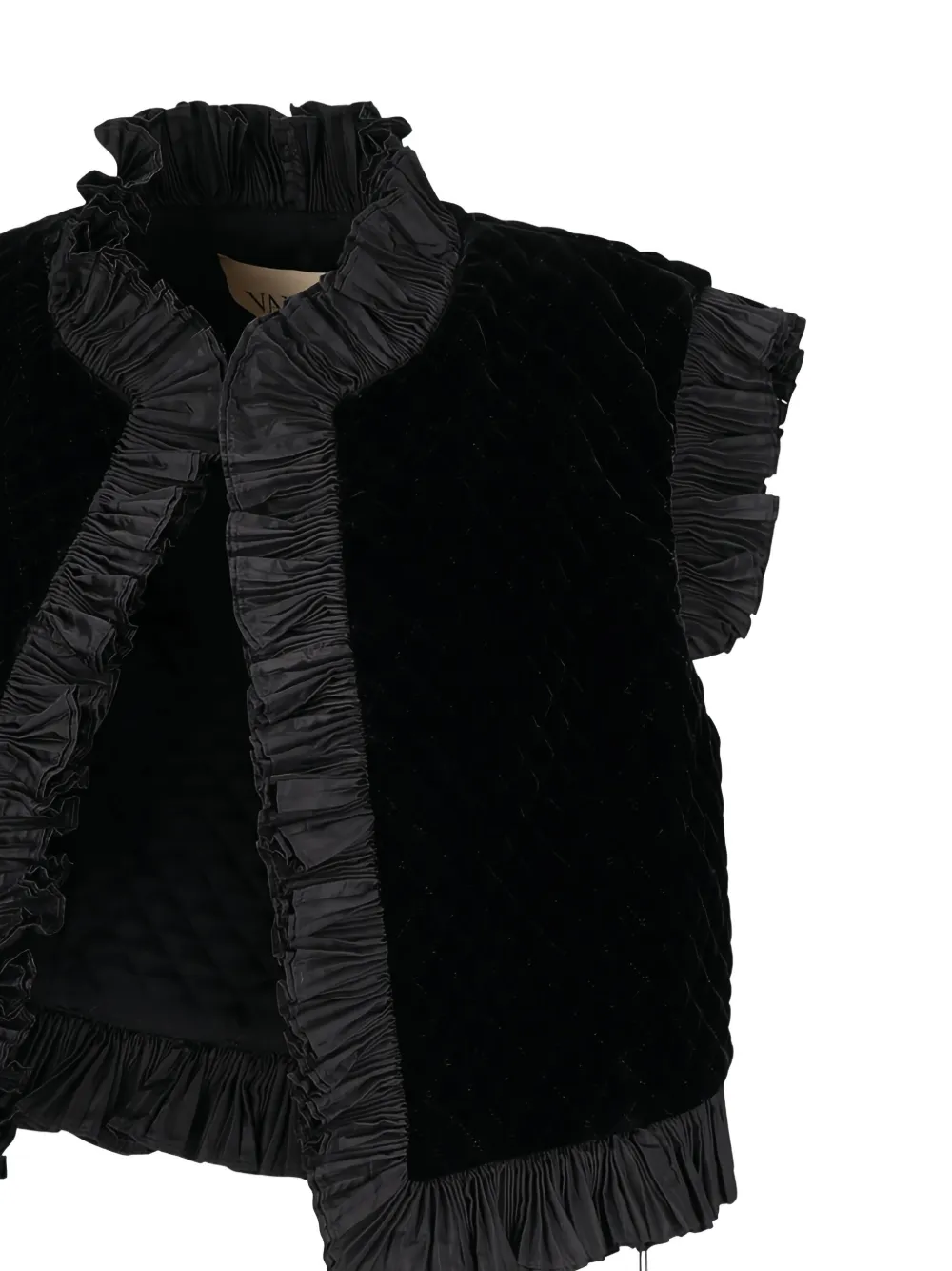 Valentino Ruffled Quilted Gilet In Black