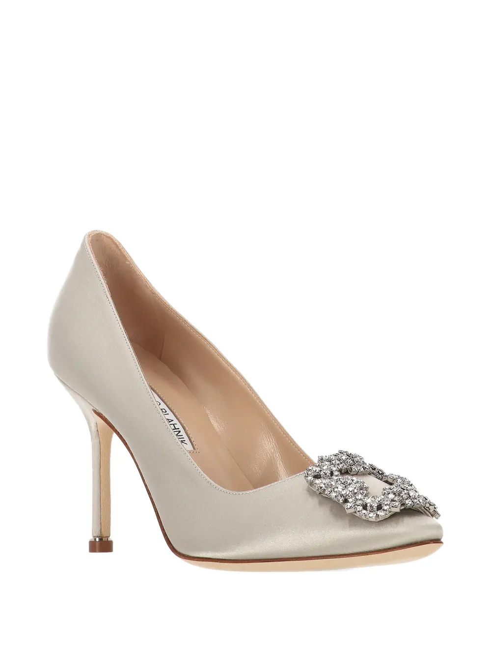 Manolo Blahnik Hangisi 105 Embellished Satin Pumps In Neutral