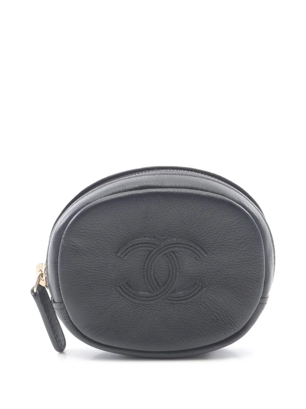 CHANEL Pre-Owned 2018-2019 ココマーク カーフスキン ラウンド コインケース - ブラック