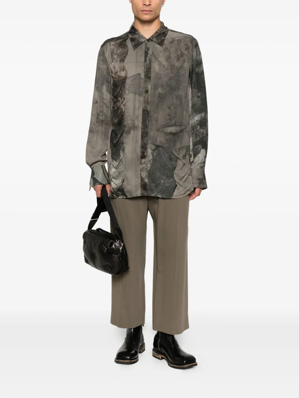 Ziggy Chen Overhemd met ruches met abstracte print - Grijs