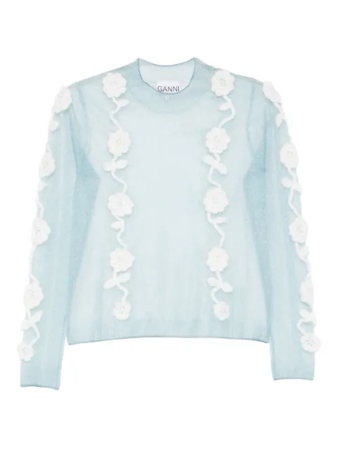 GANNI floral-appliqué blouse