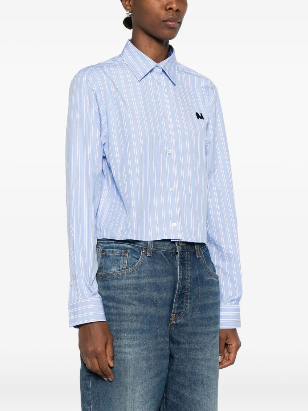 Msgm Striped Logo-embroidered Shirt In Blue