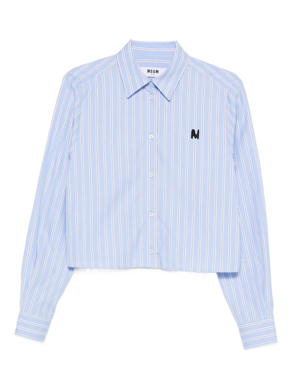 Msgm Striped Logo-embroidered Shirt In Blue