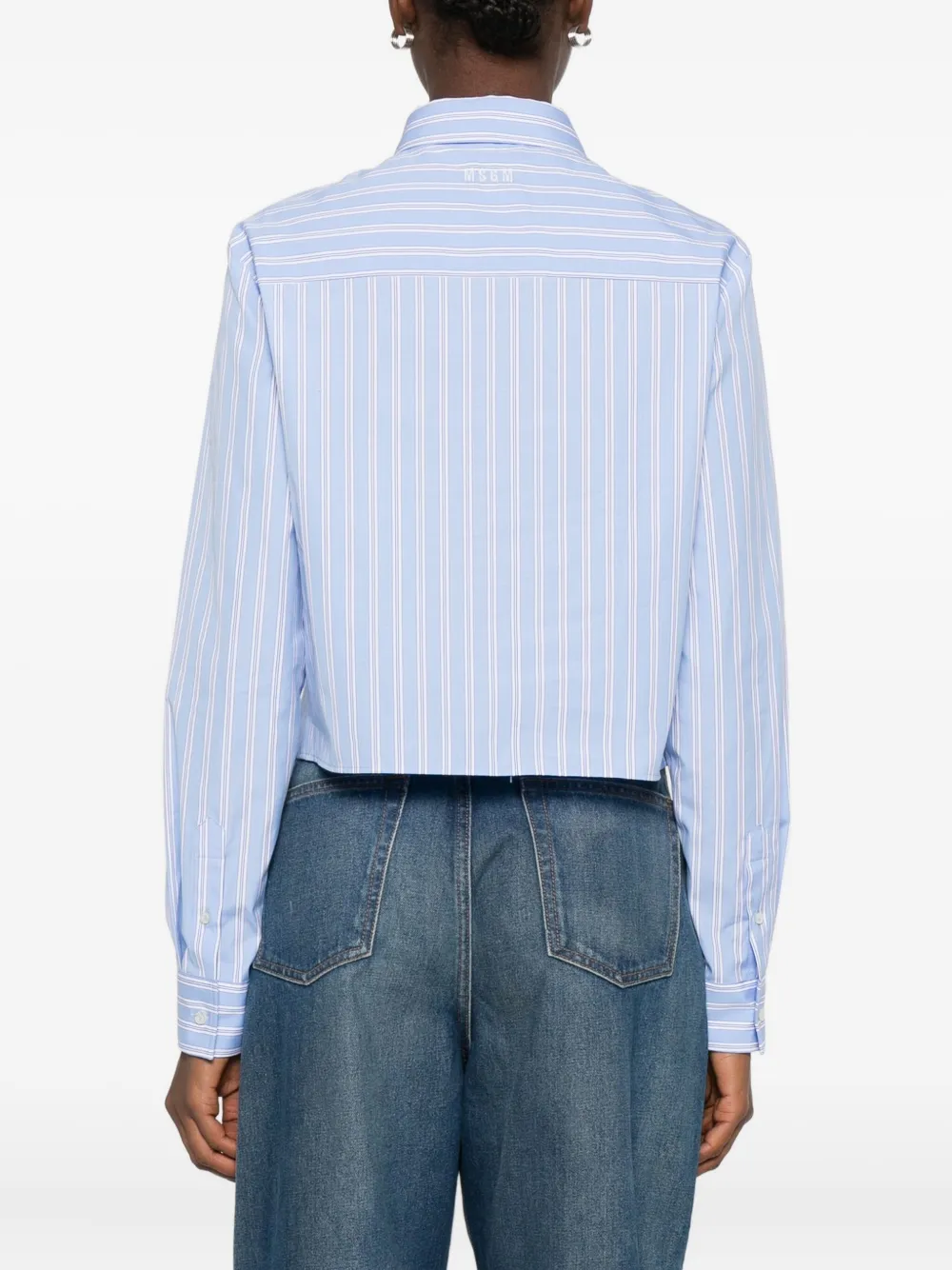 Msgm Striped Logo-embroidered Shirt In Blue