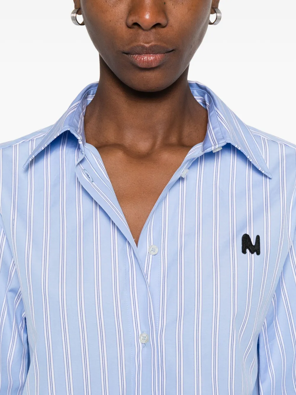 Msgm Striped Logo-embroidered Shirt In Blue