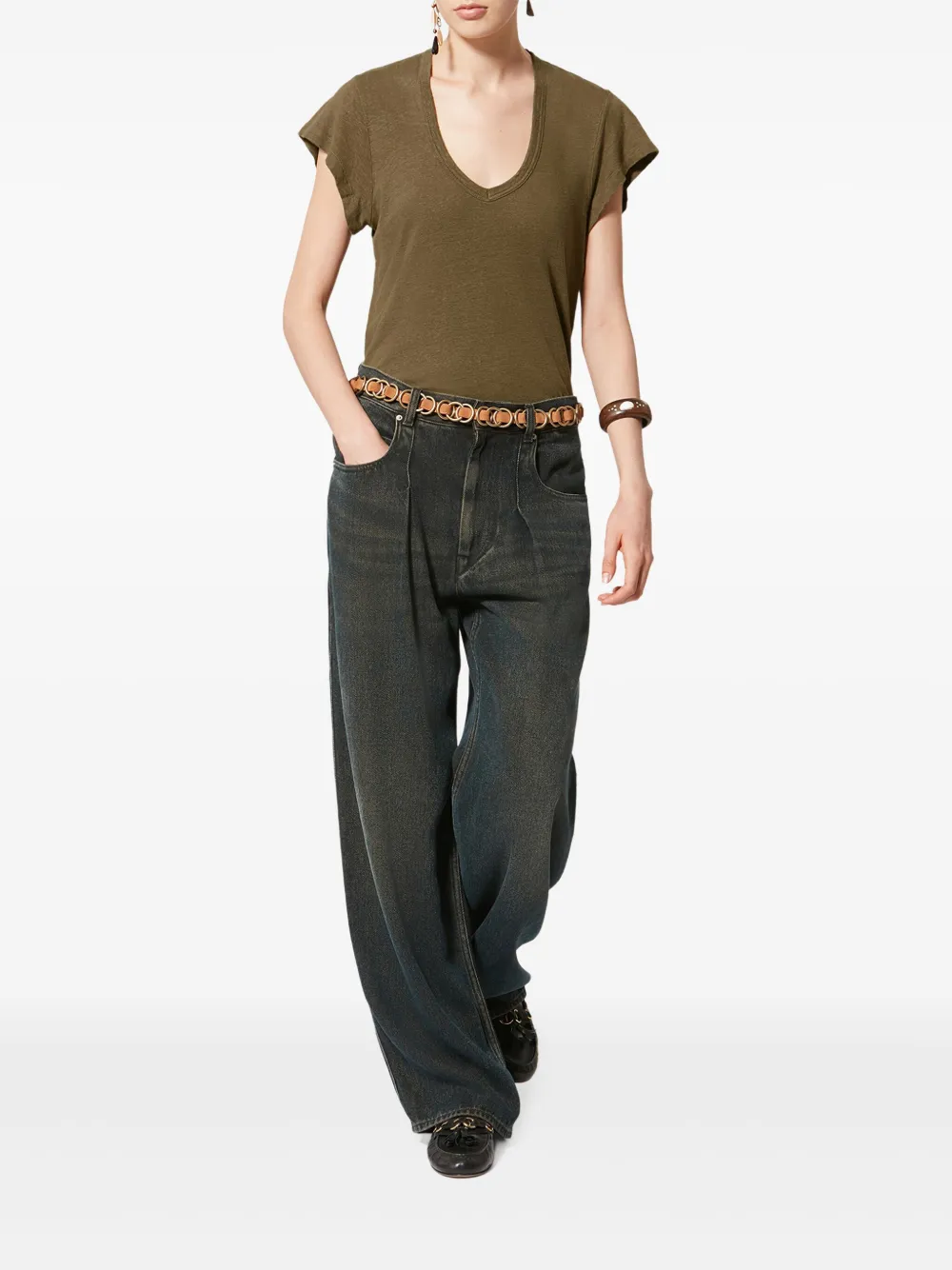 Isabel Marant Étoile Zankou V-neck Short-sleeve T-shirt In Brown