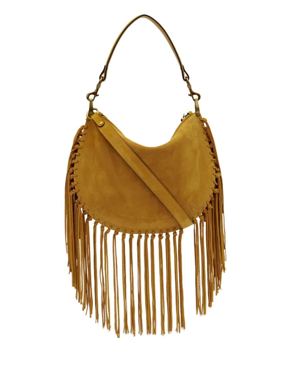 Isabel Marant Oskan Fringed Zip Soft Shoulder Strap In Brown