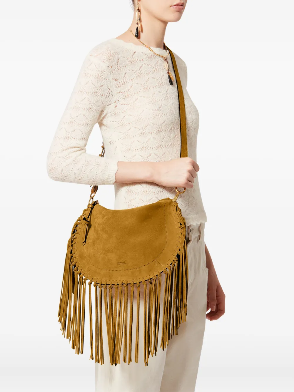 Isabel Marant Oskan Fringed Zip Soft Shoulder Strap In Brown