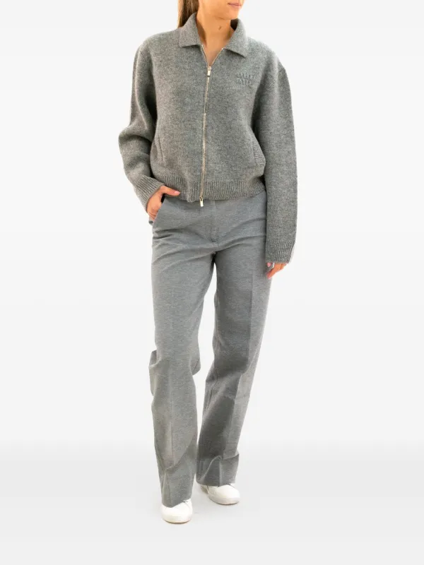 Miu Miu zip-up Embroidered Cardigan | Grey | FARFETCH