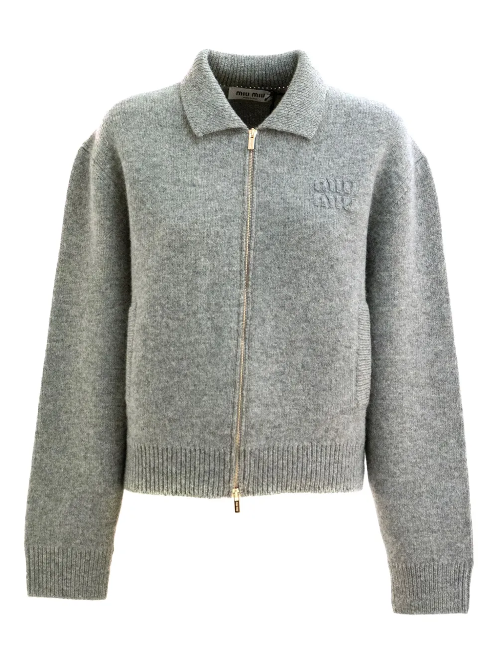 Miu Miu zip-up embroidered cardigan | Grey | Image 1