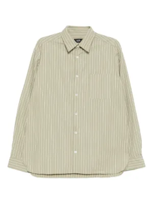 【美品】A.P.C ストライプシャツ　Mサイズ　カーキ色　ロゴ入り 32300158_63631425_300.jpg