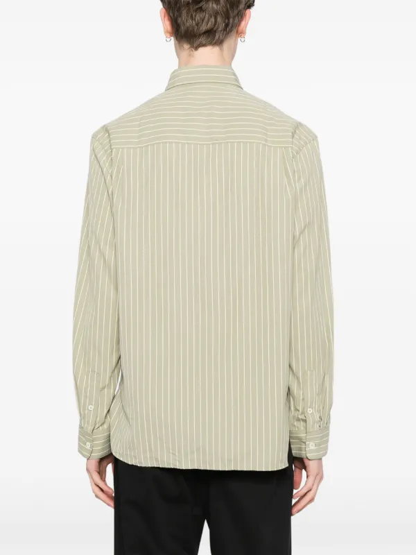 【美品】A.P.C ストライプシャツ　Mサイズ　カーキ色　ロゴ入り 美品】A.P.C ストライプシャツ Mサイズ カーキ色 ロゴ入り A.P.C.