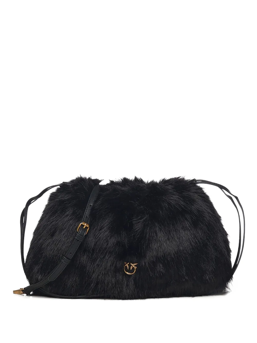 Pinko Faux-fur Logo-plaque Clutch Bag In Black