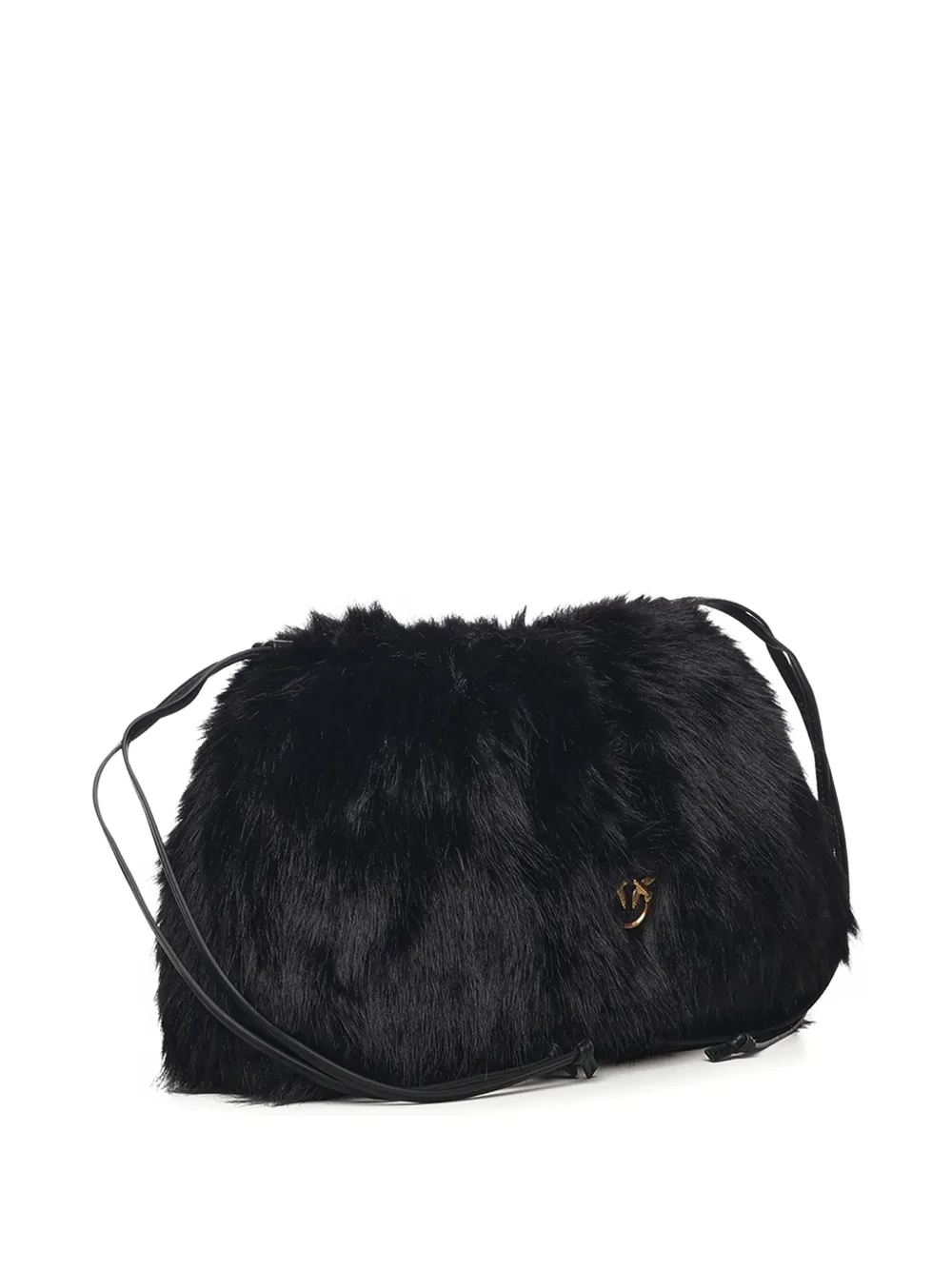 Pinko Faux-fur Logo-plaque Clutch Bag In Black