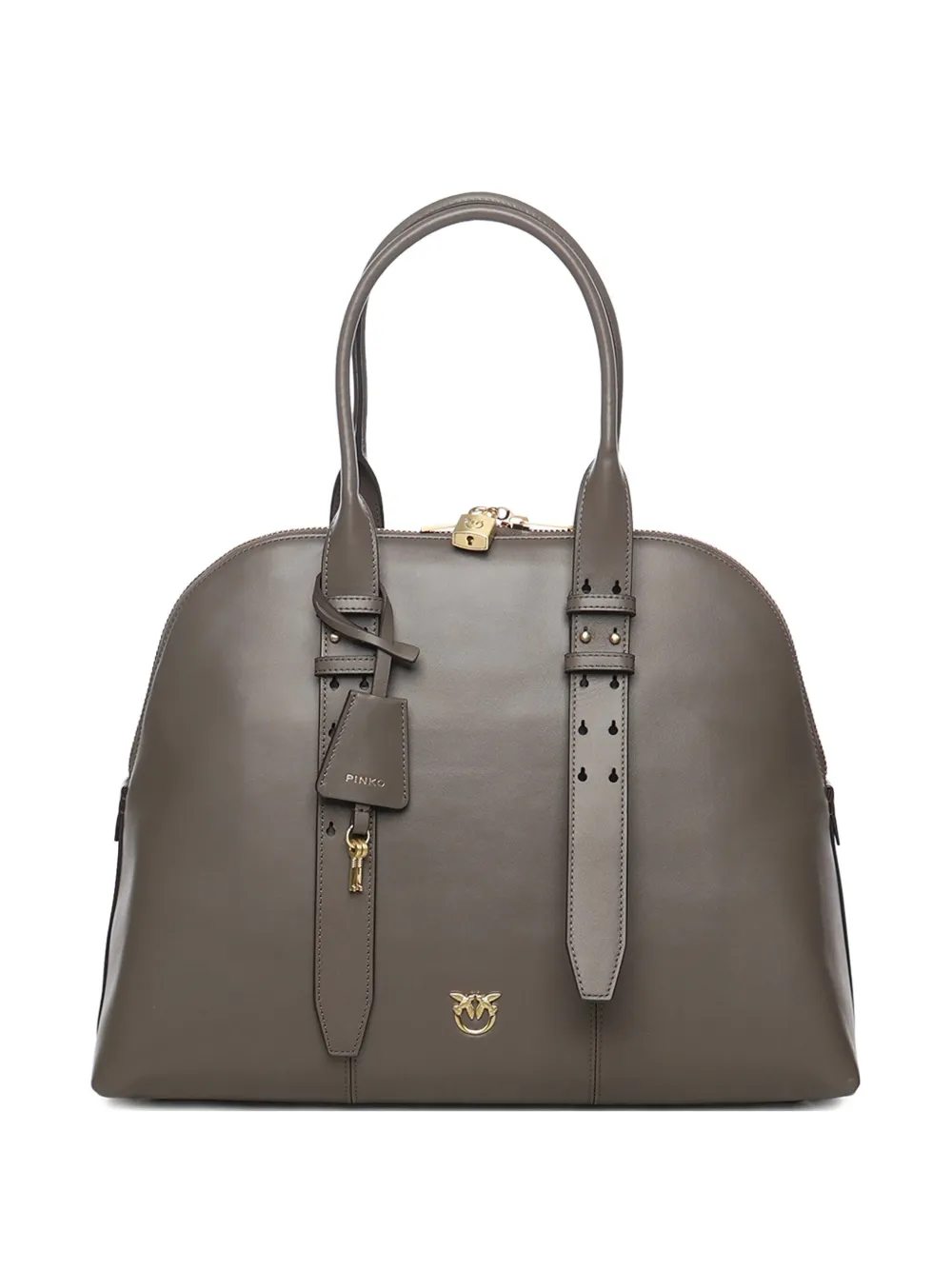 Pinko Maxi Escape Leather Tote Bag In Gray