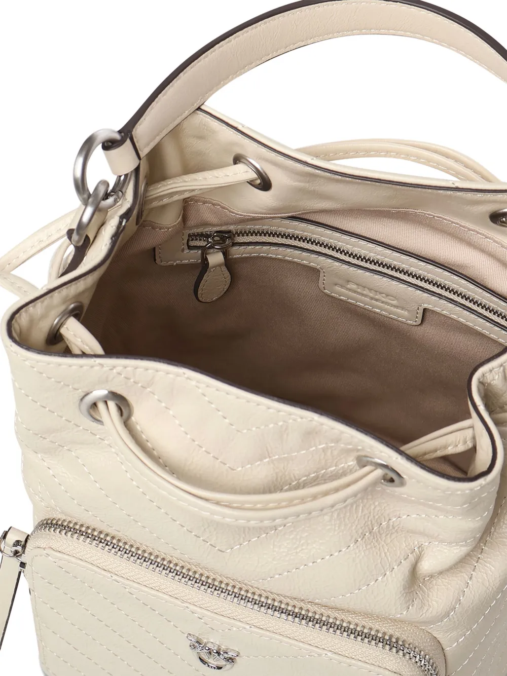 Pinko Small Cargo Bucket Chevron-quilted Tote Bag In Neutral