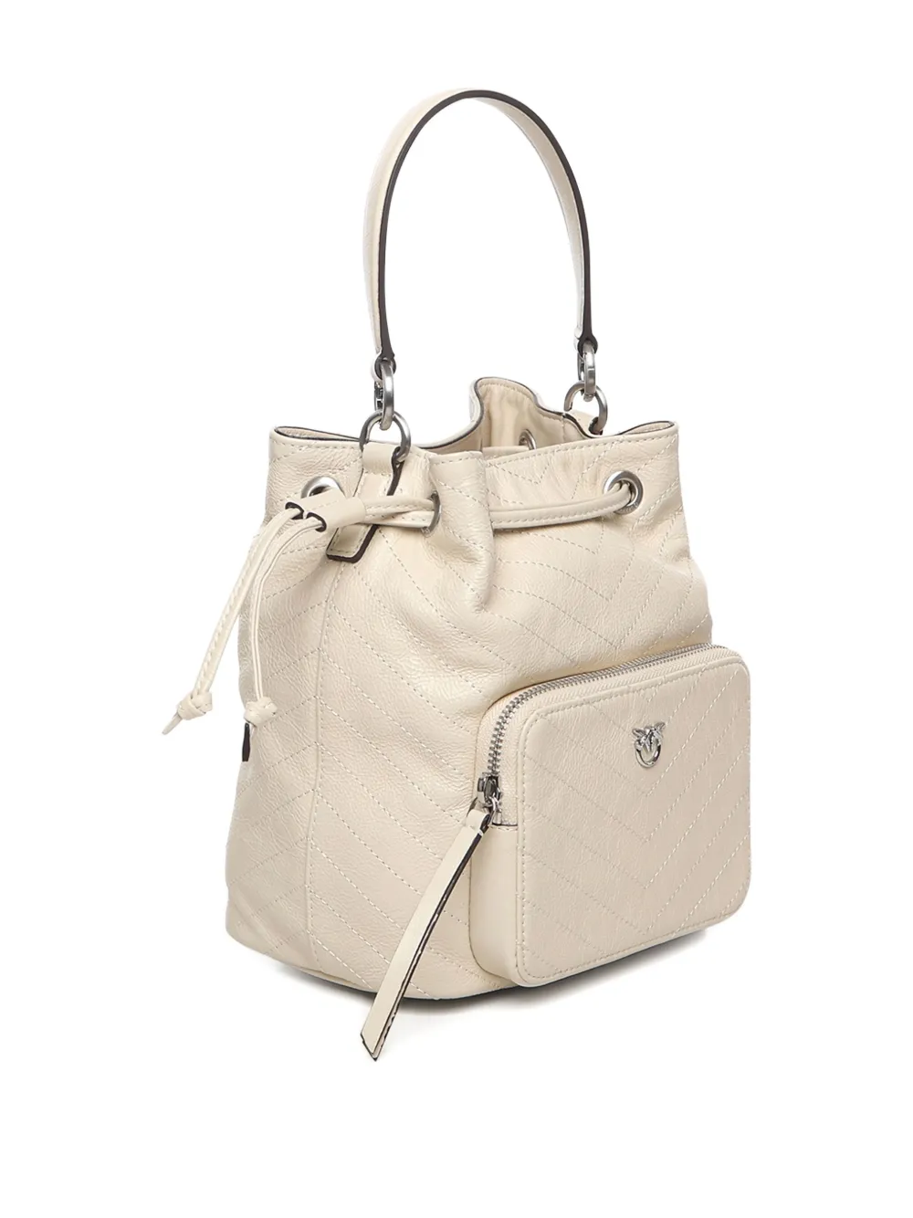 Pinko Small Cargo Bucket Chevron-quilted Tote Bag In Neutral