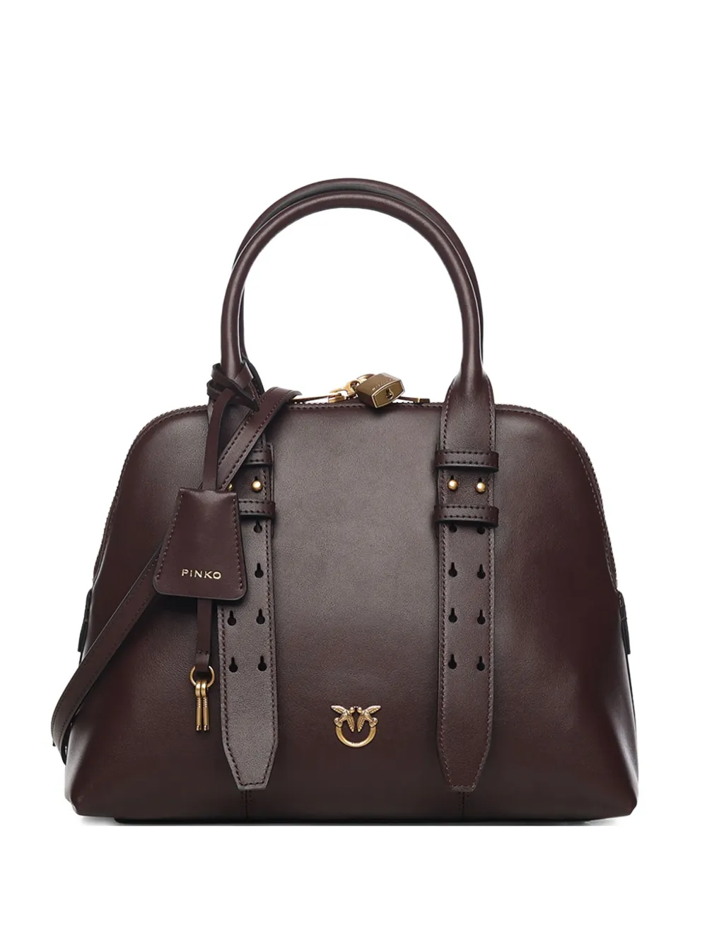 Pinko Medium Escape Leather Tote Bag In Brown