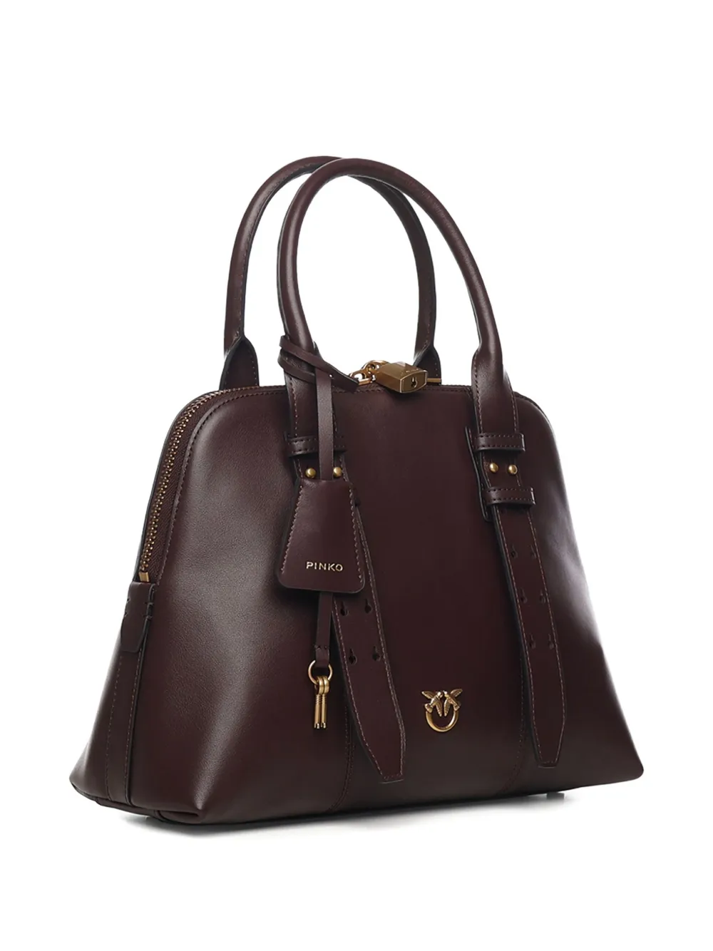 Pinko Medium Escape Leather Tote Bag In Brown