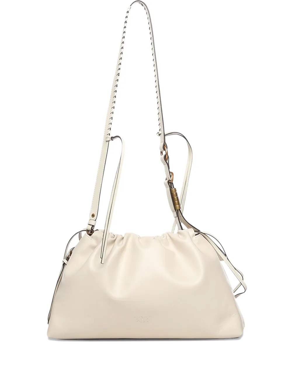 Pinko Large Drawstring Logo Clutch Bag In Neutral