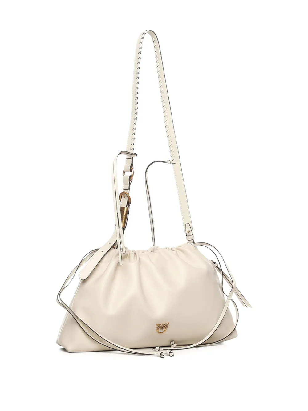 Pinko Large Drawstring Logo Clutch Bag In Neutral