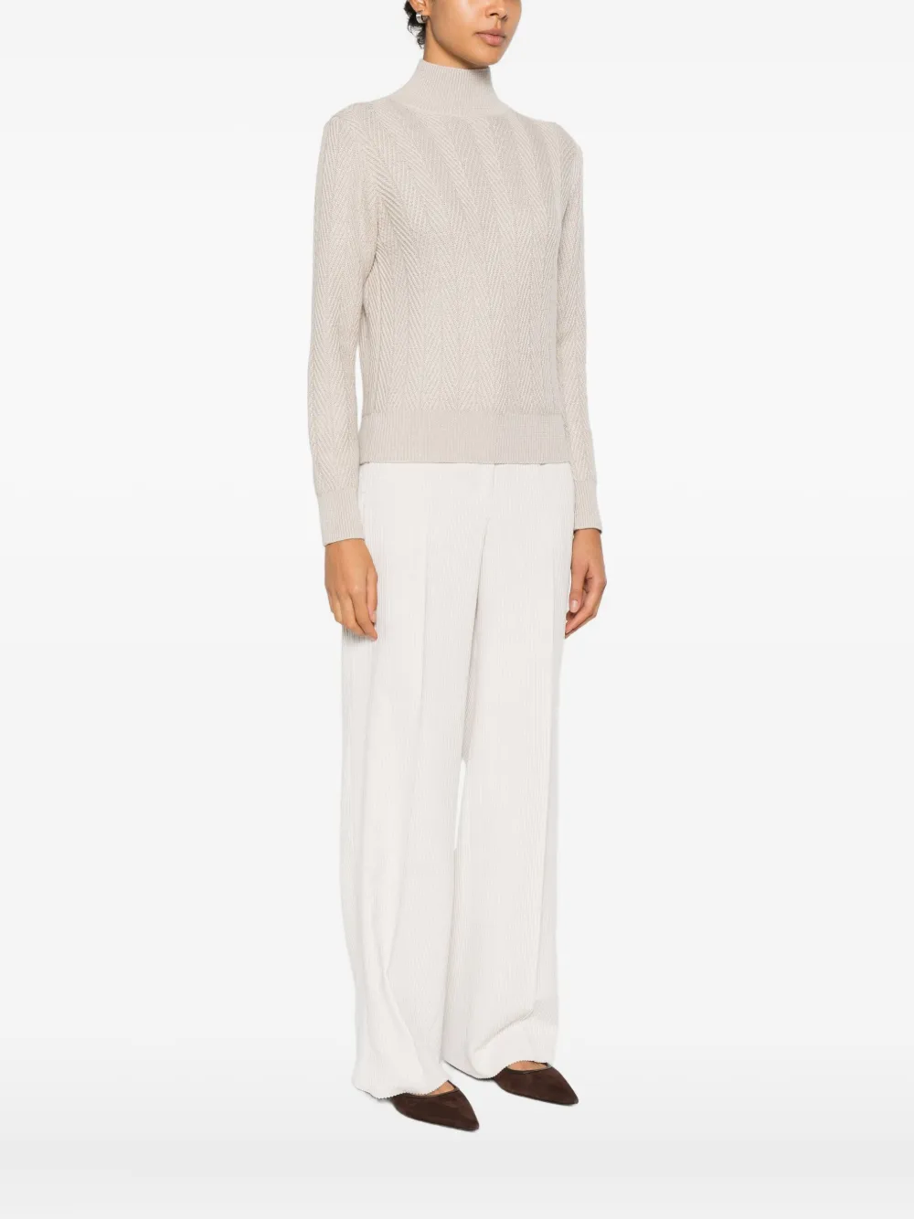 Herno High-neck Textured Sweater In Neutral